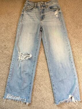 Eunina Super High Rise Wide Leg Crop Jeans Light Wash Distressed Raw Hem 0 / 24